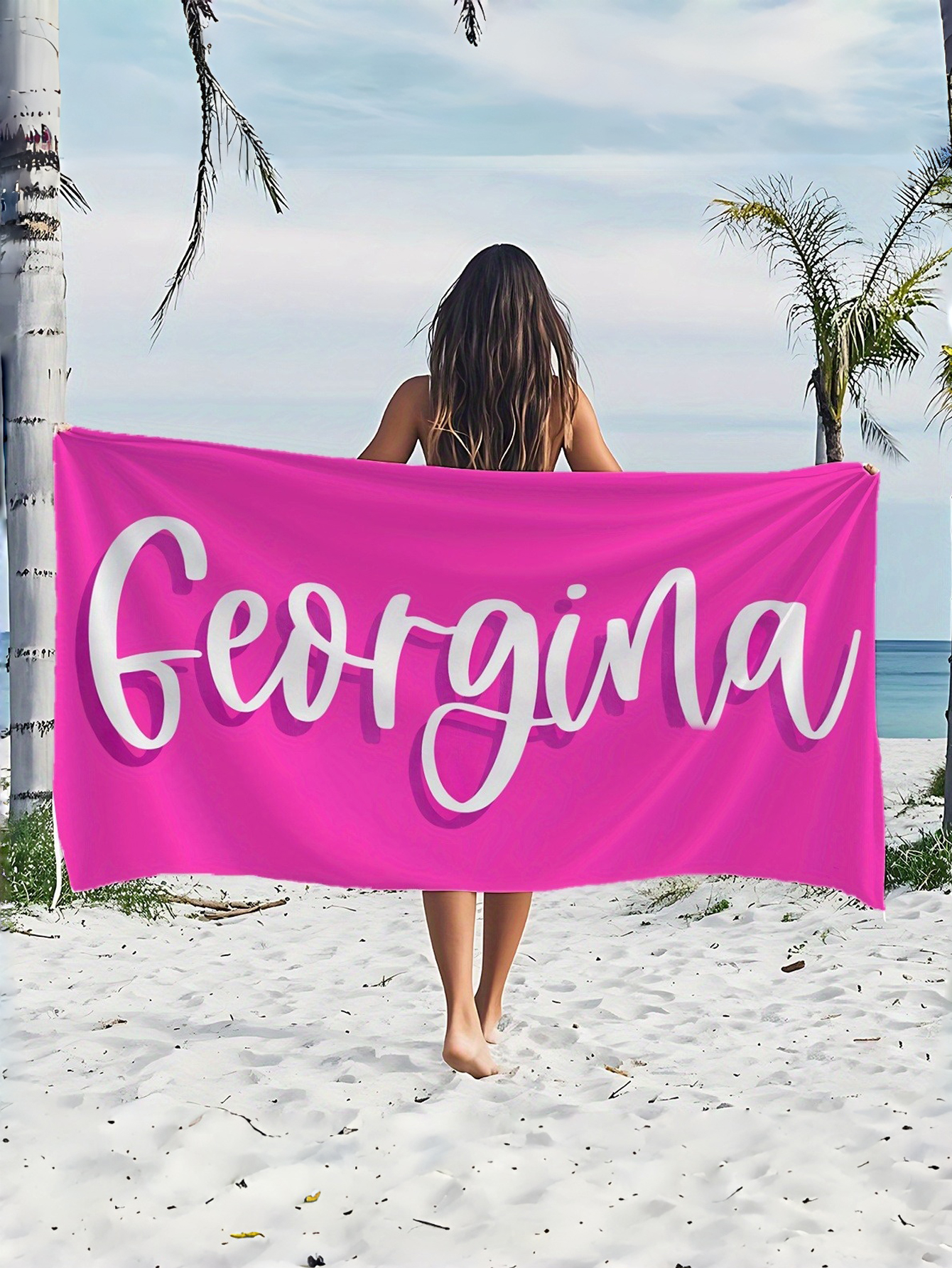 Custom Name Printed Beach Towel with Solid-Color Letter Pattern Patchwork Design